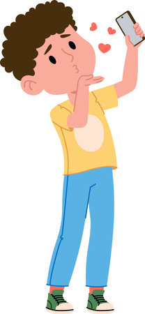 Boy Taking Selfie and Blowing a Kissのイラスト素材