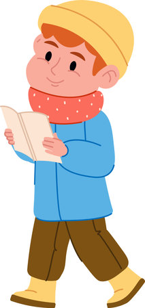 Boy Reading Book Outdoorsのイラスト素材