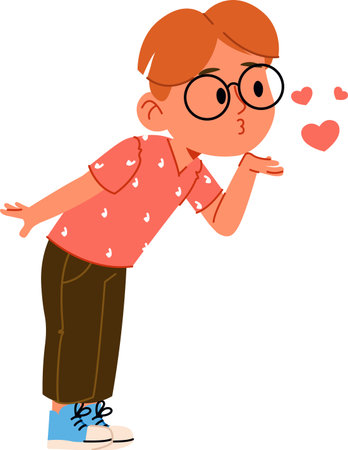 Boy Blowing Heart Kissのイラスト素材