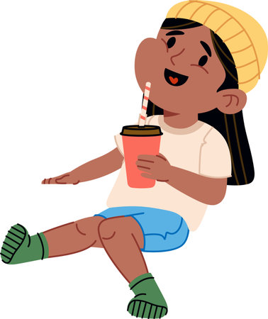 Girl Enjoying a Drinkのイラスト素材