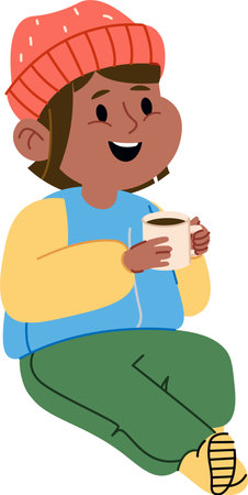 Girl Relaxing with Hot Teaのイラスト素材