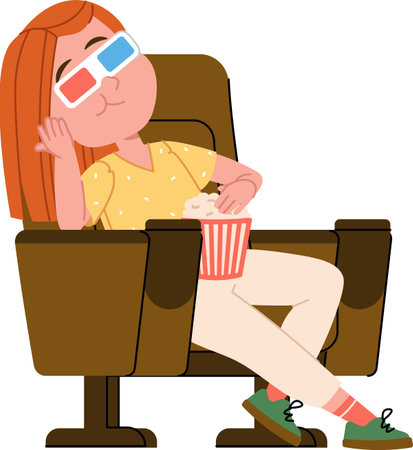 Girl Relaxing in Cinema Seatのイラスト素材