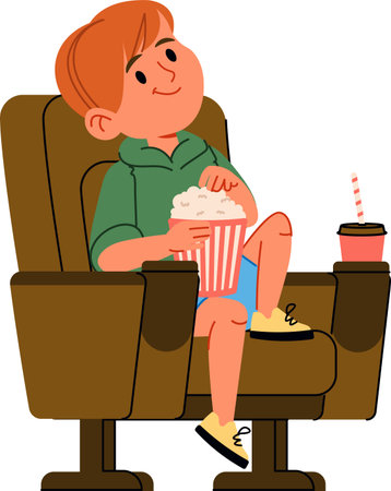 Boy Enjoying Popcorn at Cinemaのイラスト素材