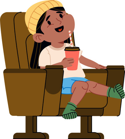 Boy Watching Movie in Cinema Seatのイラスト素材