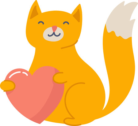 Smiling Cat Holding Heartのイラスト素材