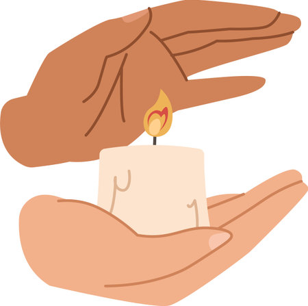 Hands Protecting Candle Flameのイラスト素材
