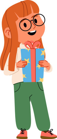 Girl Holding a Gift Boxのイラスト素材