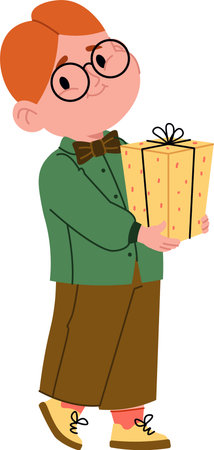 Boy Holding a Gift Boxのイラスト素材