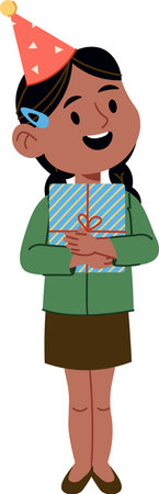 Girl with Birthday Giftのイラスト素材