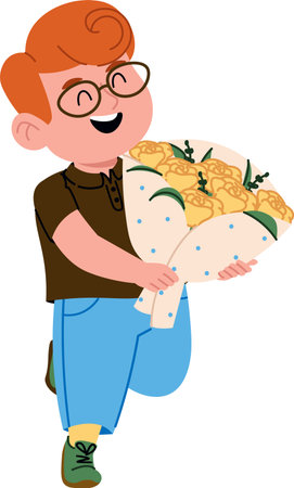 Boy Holding Flower Bouquetのイラスト素材