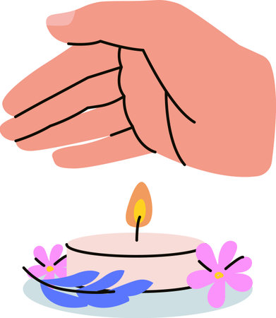 Hand Protecting Aroma Candle Flameのイラスト素材
