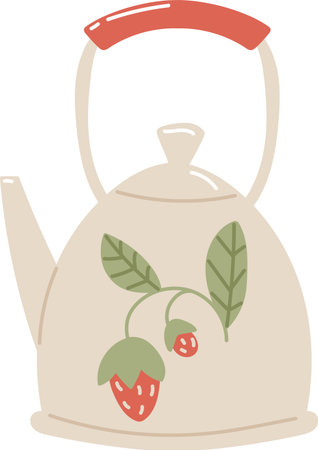 Vintage Teapot with Strawberry Motifのイラスト素材