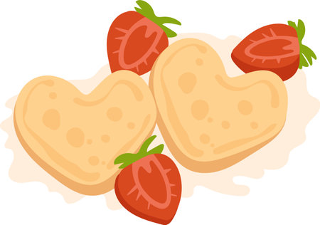 Heart Shaped Cookies with Strawberriesのイラスト素材