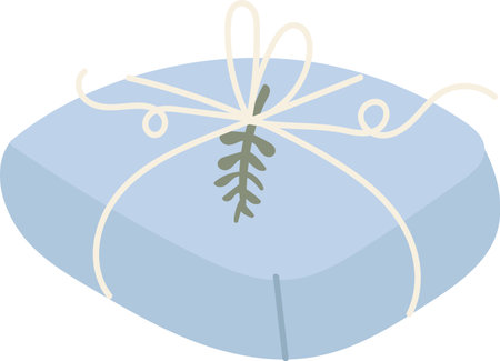Gift Wrapped with Twine and Leafのイラスト素材