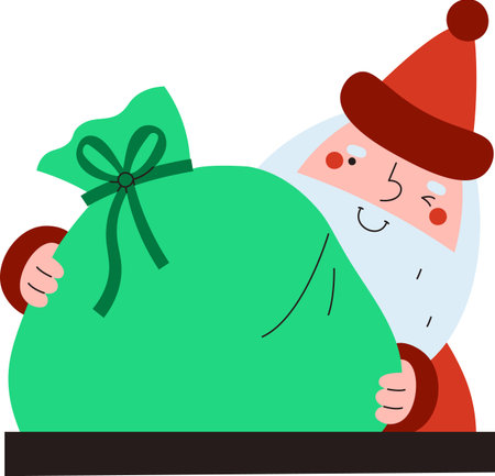 Peeking Santa with Gift Sackのイラスト素材