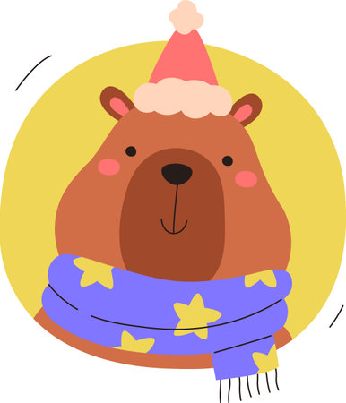 Capybara in Santa Hat and Scarf Portraitのイラスト素材