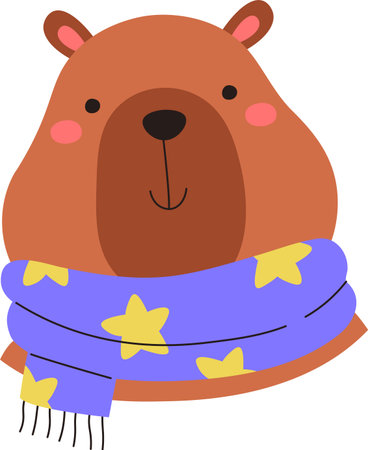 Capybara Portrait with Starry Scarfのイラスト素材