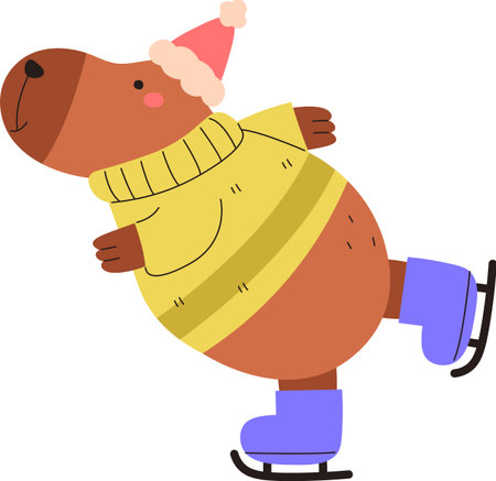 Capybara Ice Skating in Christmas Attireのイラスト素材