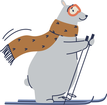 Skiing Bear with Scarfのイラスト素材