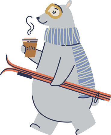 Ski Bear with Coffee Cupのイラスト素材