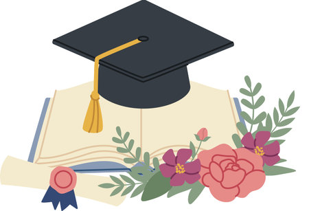 Graduation Cap On Book Floralのイラスト素材