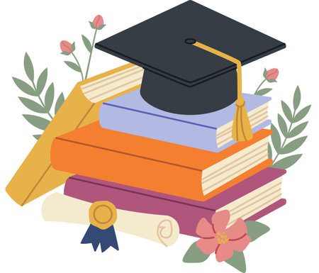 Graduation Cap On Booksのイラスト素材