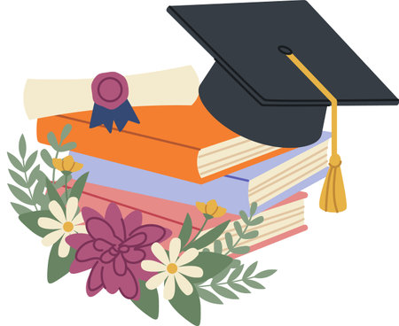 Graduation Cap With Books Floralのイラスト素材