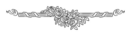 Vintage vector vignette with rose flowers, outline elegant borderのイラスト素材