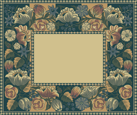 Vintage vector floral frame, detailed ornament from flowers and leavesのイラスト素材