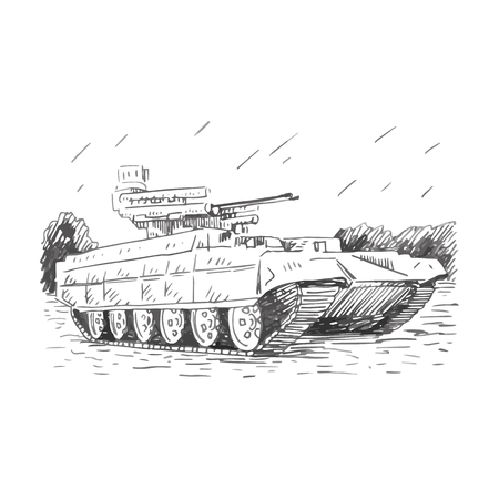 Fire support combat vehicle tanks. Vector freehand pencil sketch.のイラスト素材