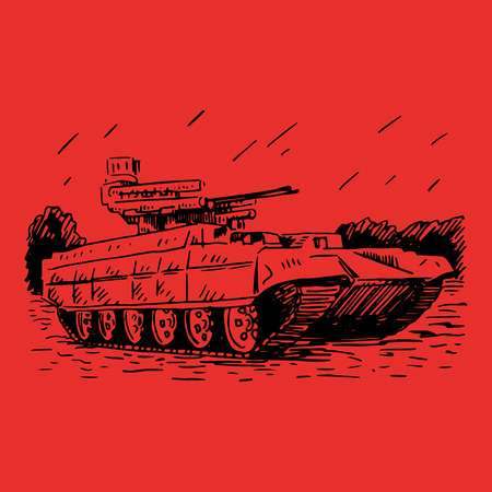Fire support combat vehicle tanks. Vector freehand pencil sketch.のイラスト素材