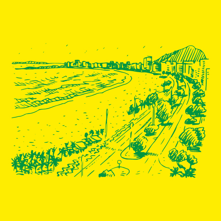 Copacabana Beach, Rio de Janeiro, Brazil. Vector freehand sketch.のイラスト素材