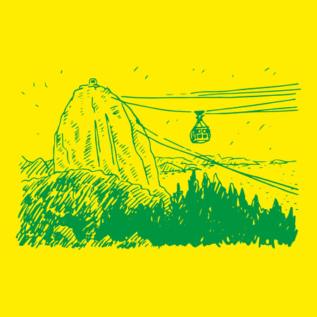 Cable car line from Sugarloaf Mountain, Rio de Janeiro, Brazil. Vector freehand sketch.のイラスト素材