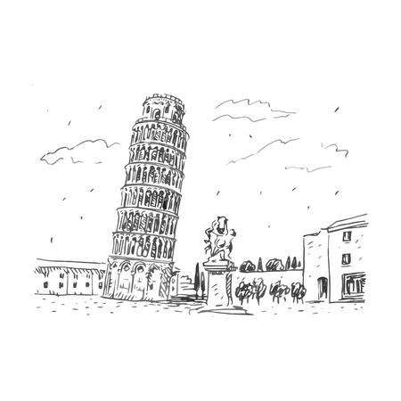 Leaning Tower of Pisa, Italy. Vector hand drawn sketch.のイラスト素材