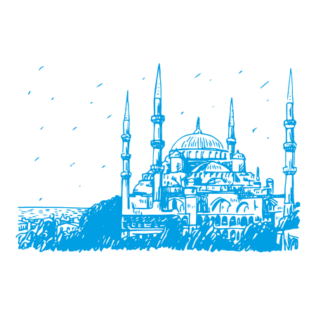 Blue Mosque, Istanbul, Turkey. Vector freehand pencil sketch.のイラスト素材