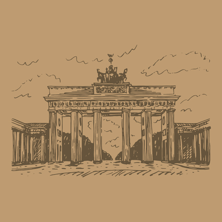 Brandenburg gate, Berlin, Germany. Vector hand drawn sketch.のイラスト素材