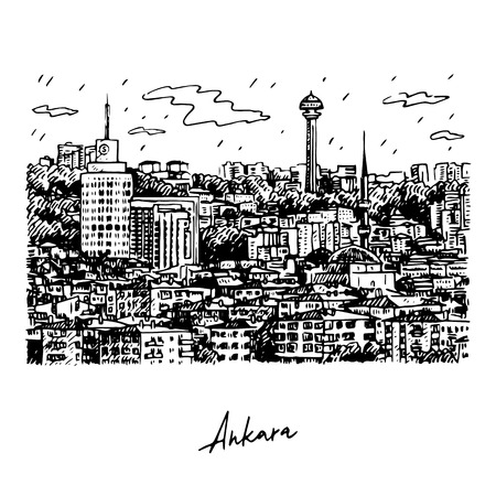 View of Ankara, capital city of Turkey. Vector freehand pencil sketch.のイラスト素材