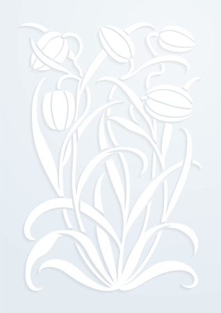 Paper floral ornament. Silhouette of Tulips. Figure bouquet in the form of a stencil or cutout. Vector backgroundのイラスト素材