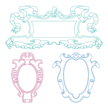 Vector cartouches. Vintage luxury decorative ornate shield, frame and border. Set of coat of arms.のイラスト素材