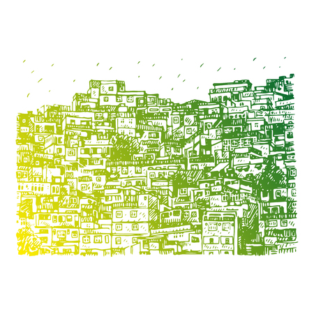 Favela, Brazilian slum in Rio de Janeiro, Brazil. Vector freehand pencil sketch.のイラスト素材