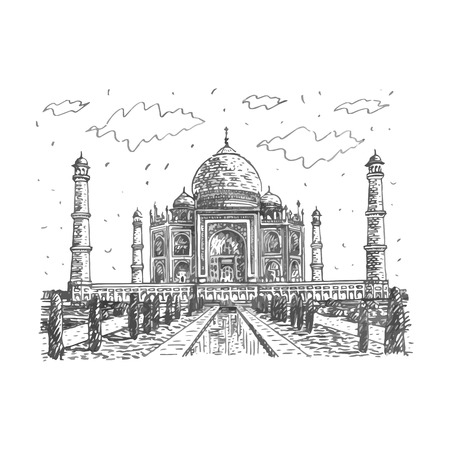 The Taj Mahal, Agra, India. Vector freehand pencil sketch.のイラスト素材