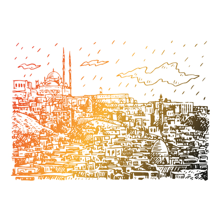 View of Cairo, Egypt. Hand drawn sketch. Vector illustrationのイラスト素材