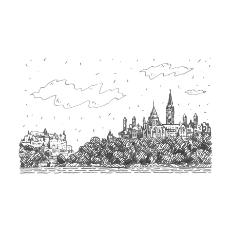 Fairmount Chateau in Ottawa, Canada. Hand drawn sketch. Vector illustrationのイラスト素材