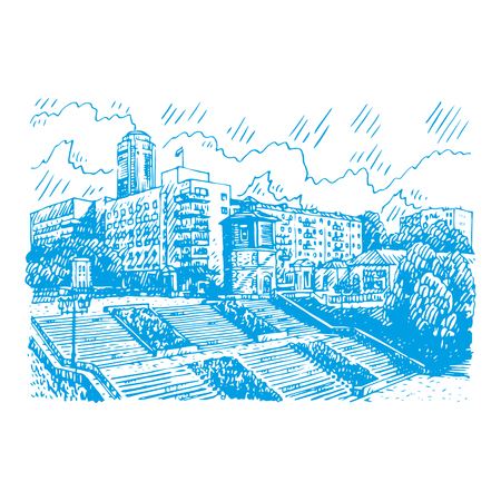 It is a city of Ekaterinburg, Russia. Sketch by hand. Vector illustrationのイラスト素材