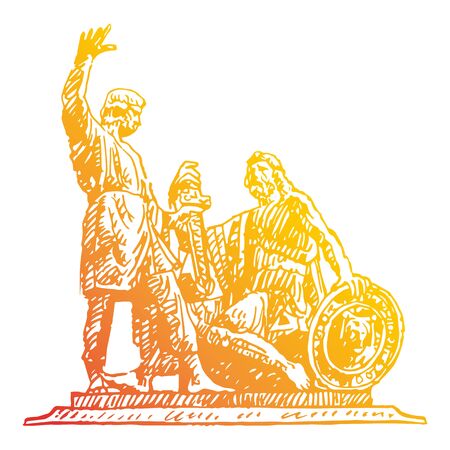Monument to Minin and Pozharsky on the Red Square in Moscow Russia. Sketch by hand. Vector isolated illustration. Engraving styleのイラスト素材
