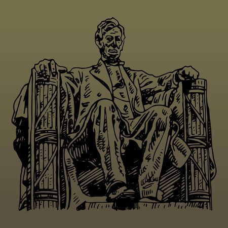 Statue of Abraham Lincoln, Lincoln Memorial, Washington DC, USA. Sketch by hand. Vector illustration. Engraving styleのイラスト素材
