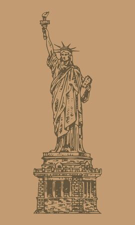 Statue of Liberty hand drawn vintage engraved illustration vector sketchのイラスト素材
