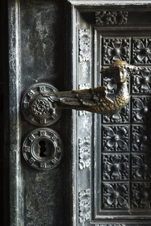 Church door, the cathedral in Cologneの写真素材