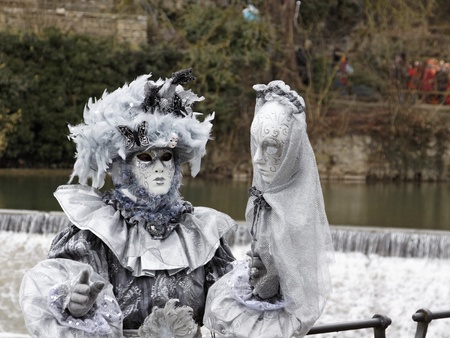 People Wearing Venetian Masksの写真素材