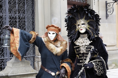 People Wearing Venetian Masksの写真素材